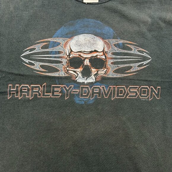 Vintage Harley Davidson Graphic Tee Mens Large Chrome Skull Ohio Black Shirt - Picture 3 of 11